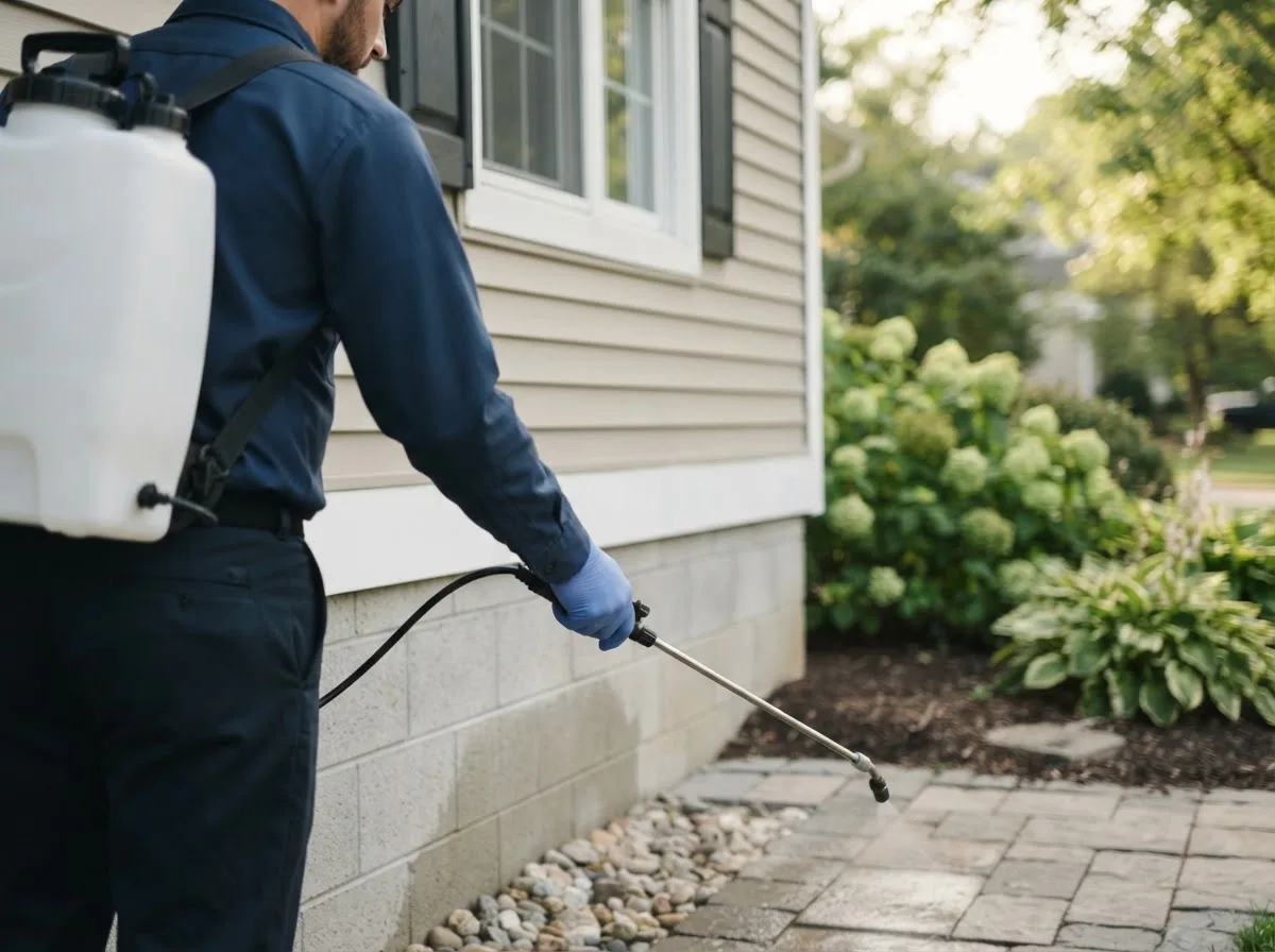 Pest control technician inspecting a home in Porter, OK
